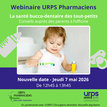 Visuel enfant avec brosse à dents - texte et infos du webinaire urps pharmaciens